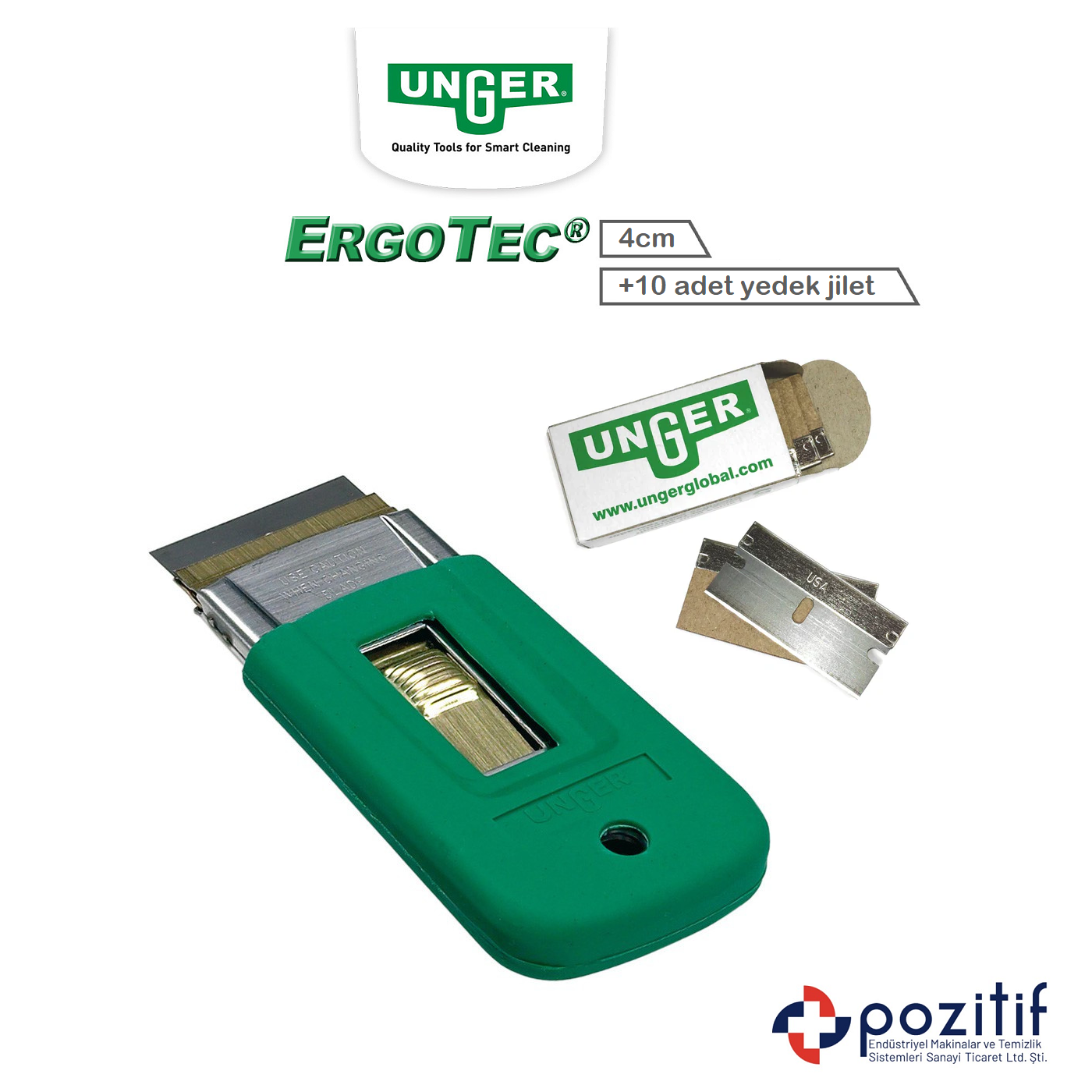 ErgoTech-cam-kazima-4cm-SR04K-SRB20-5 Unger Cam Kazıma, Cam Filmi ve Ocak/Fırın Kazıma Aparatı + 5 Yedek Jilet - Görsel 1