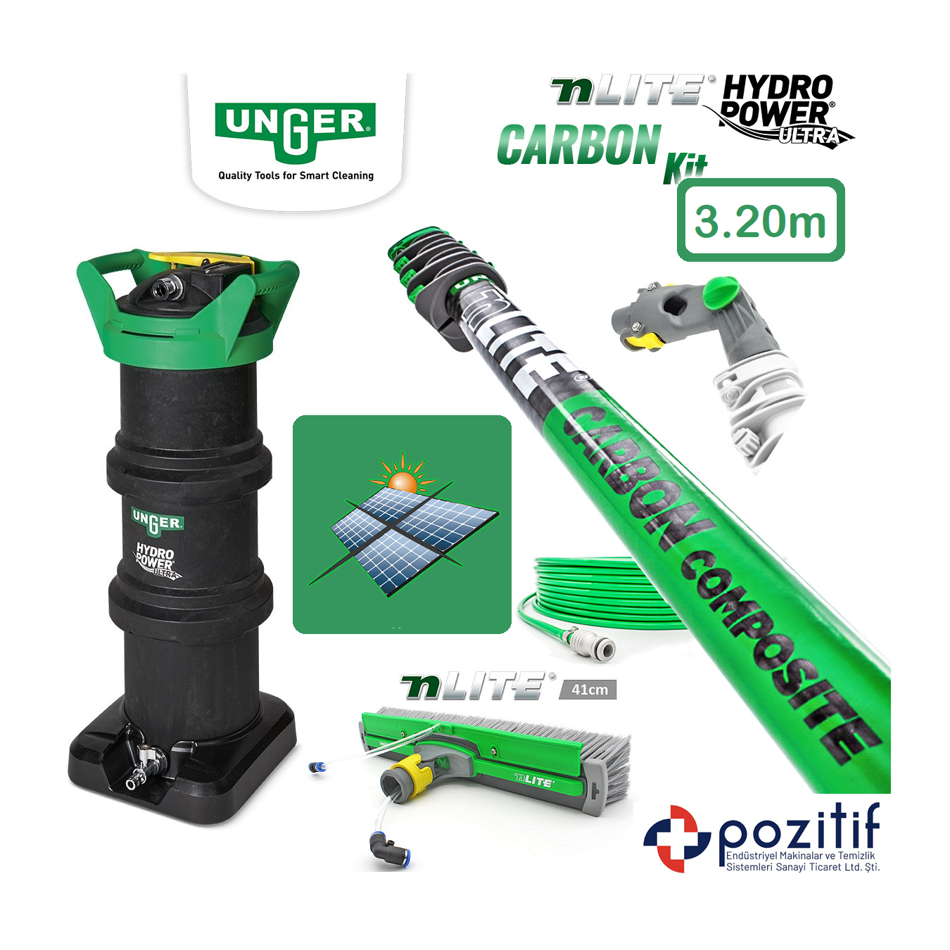 UNGER-HydroPower Ultra-L-CARBON COMPOSITE-320 Unger HydroPower Ultra L - Mobil Deiyonize Safsu Üreteci - Dış Cephe ve Güneş Paneli Yıkama Seti 3.20m - Görsel 1
