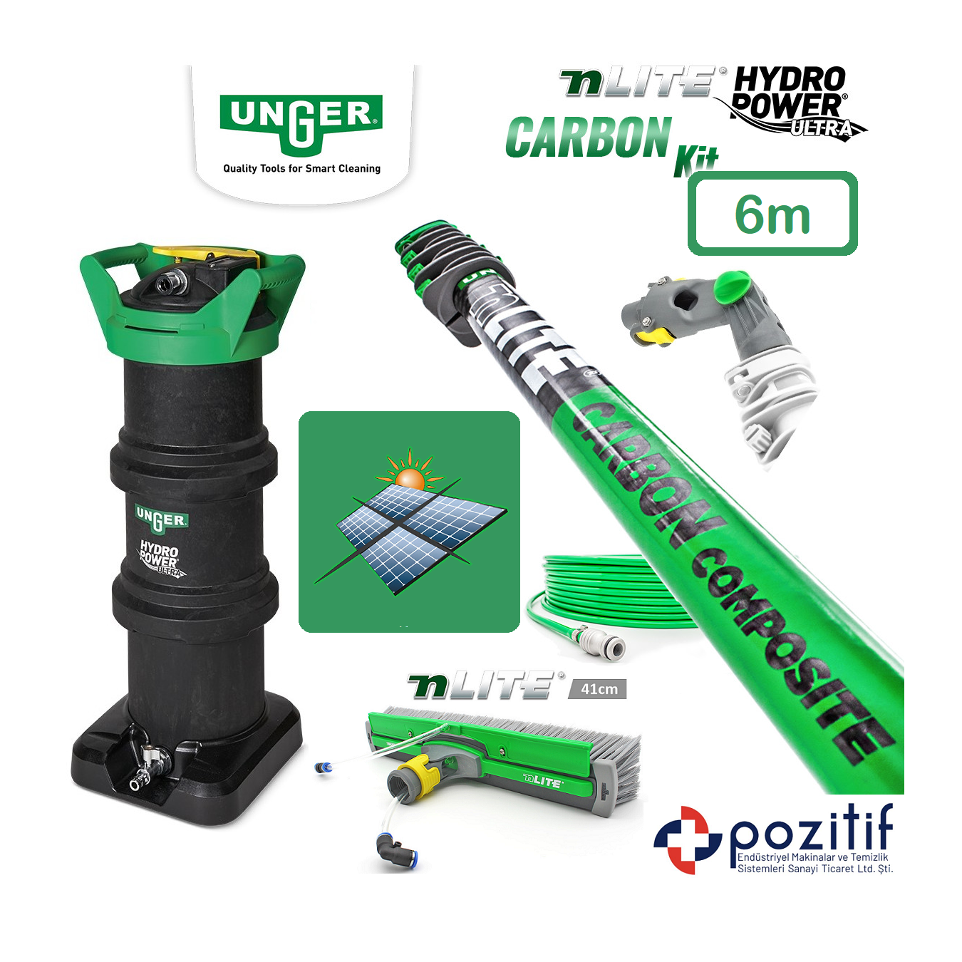 UNGER-HydroPower Ultra-L-CARBON COMPOSITE-600 Unger HydroPower Ultra L - Mobil Deiyonize Safsu Üreteci - Dış Cephe ve Güneş Paneli Yıkama Seti 6m - Görsel 1