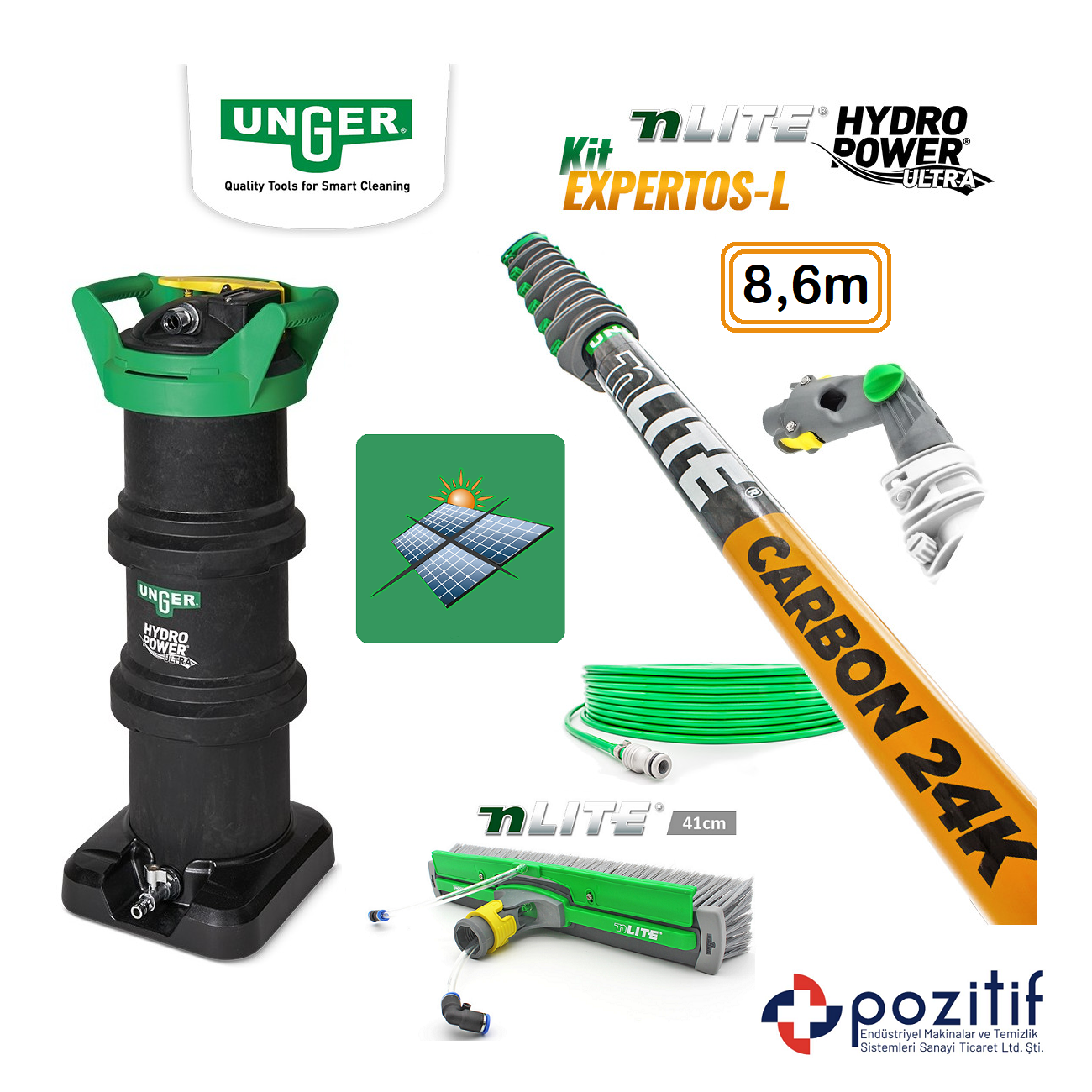 UNGER-HydroPower Ultra-L-CARBON COMPOSITE-860 Unger HydroPower Ultra L - Mobil Deiyonize Safsu Üreteci - Dış Cephe ve Güneş Paneli Yıkama Seti 8.60m - Görsel 1