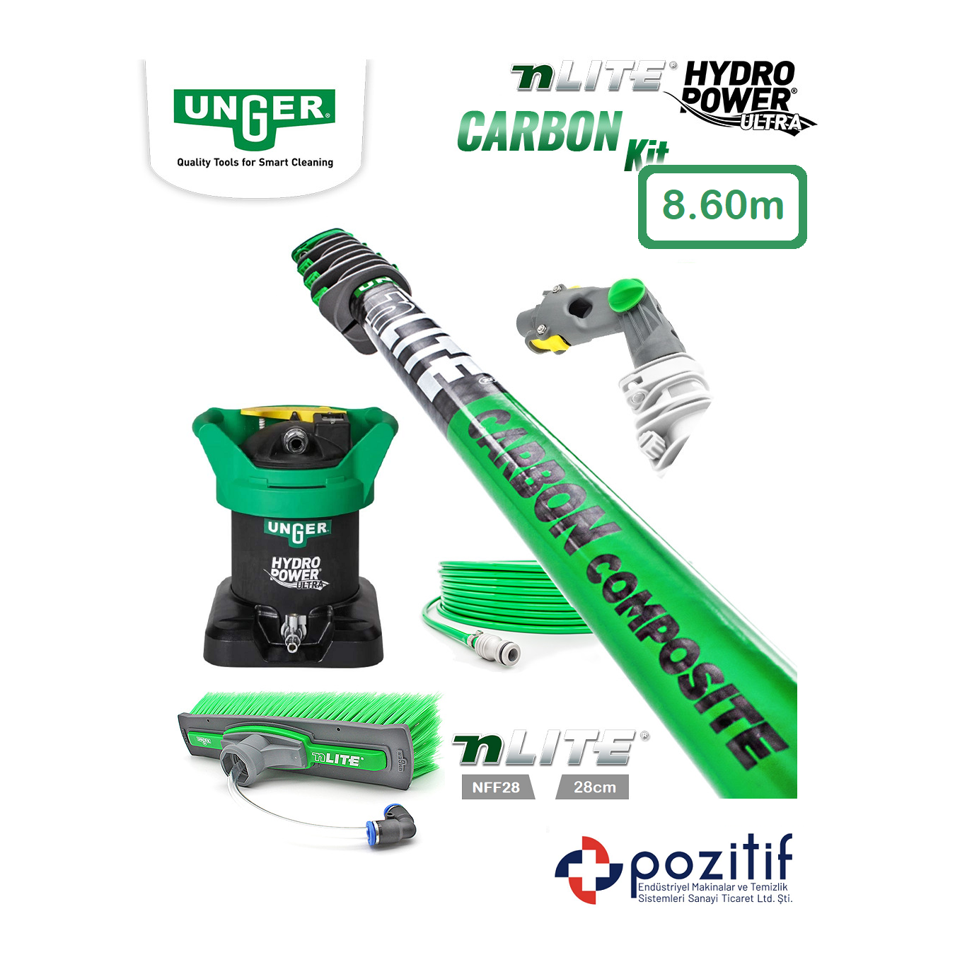 UNGER-HydroPower Ultra S - DIUH1 -CARBON COMPOSITE-860 Unger HydroPower Ultra S - Mobil Deiyonize Safsu Üreteci - Cam ve Dış Cephe Yıkama Seti 8.60m - DIUH1 - Görsel 1