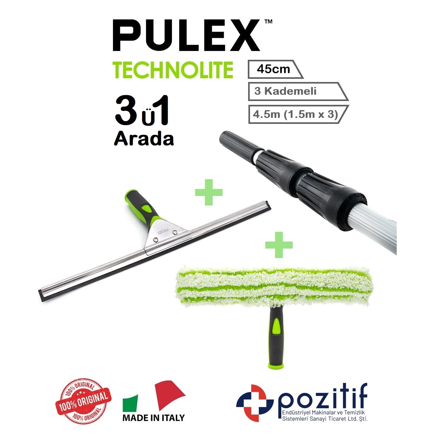 pulex-technolite-45-3-1-4_5m-Pozitifco Pulex Mağaza Camı Temizlik Seti 4.5m Teleskop Sırık - 45cm Camçek Ve Peluş Takımı - Görsel 1
