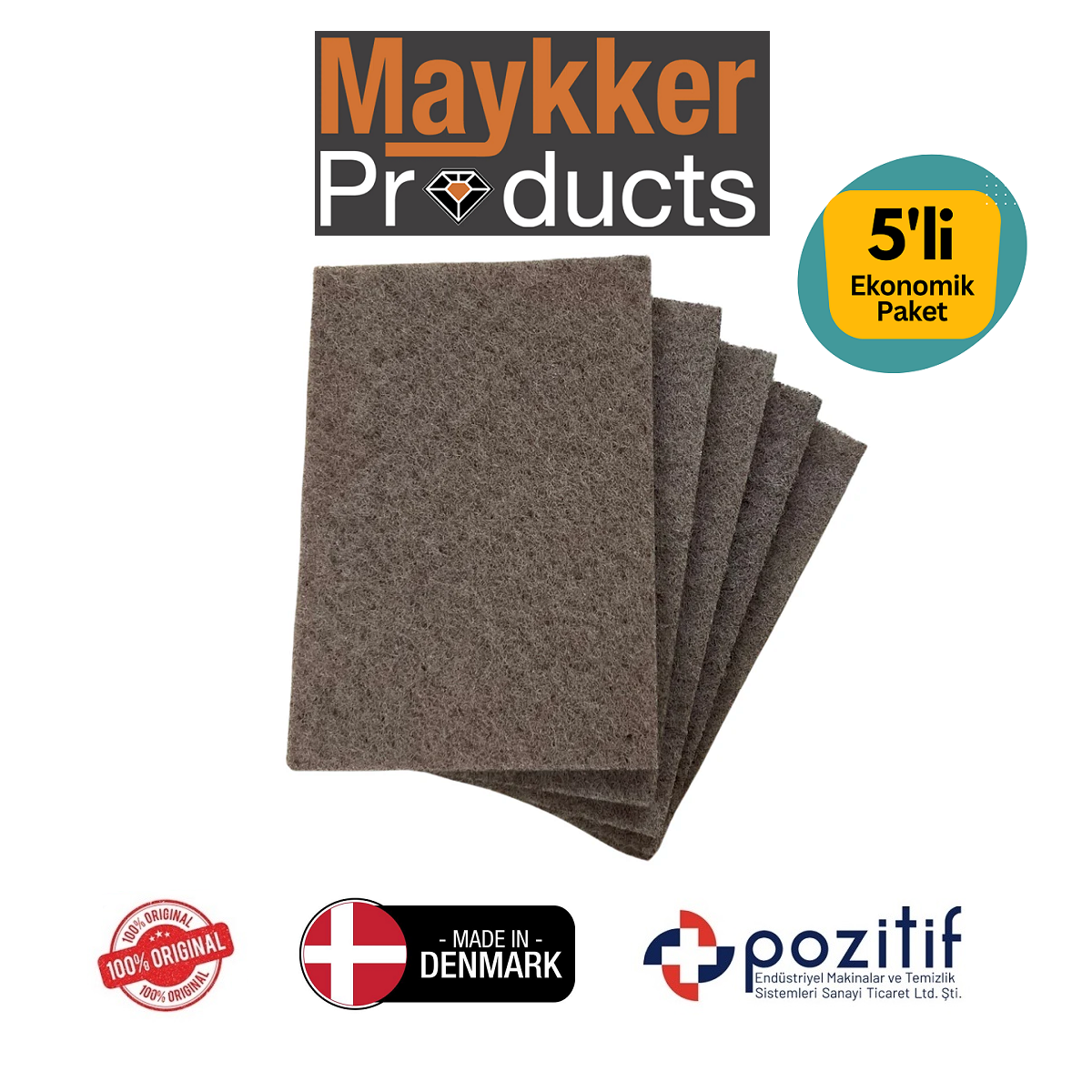 Maykker - MP-WA-10 - 5 Maykker - WalnutPad Profesyonel Ceviz Kabukları Lifli Ovalama Keçesi / Pedi - 25cm (5 Adet) - Görsel 1